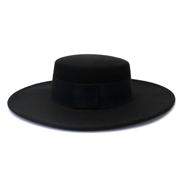 Chapeau français en feutre pour femme, grand bord large, Fedora, Derby en laine d'hiver, chapeaux de mariage et de jazz, dessus plat, 10cm