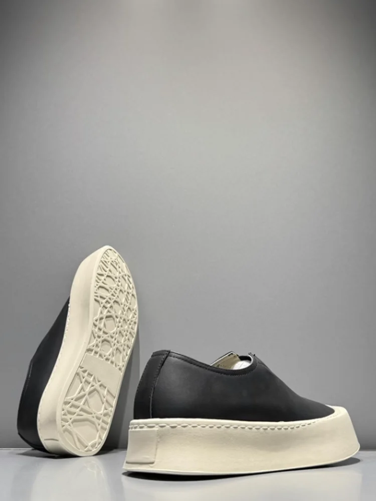 Hommes respirant mode personnalité en cuir véritable bas plate-forme mocassins marche hommes haute rue confortable sans lacet chaussures