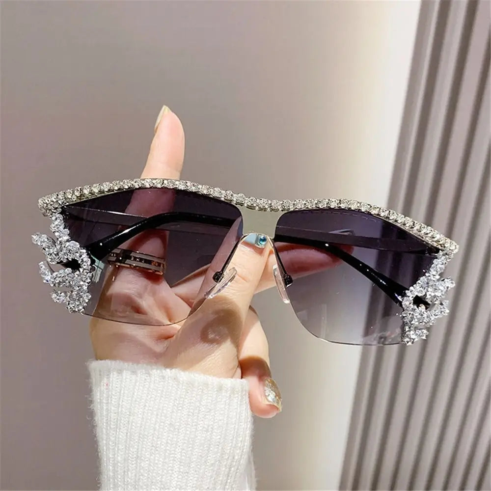 Y2K lunettes de soleil sans monture Punk irrégulière femme lunettes de soleil de luxe concepteur UV400 Protection diamant cristal nuances pour les femmes