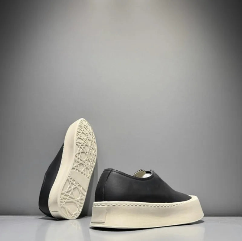 Hommes respirant mode personnalité en cuir véritable bas plate-forme mocassins marche hommes haute rue confortable sans lacet chaussures