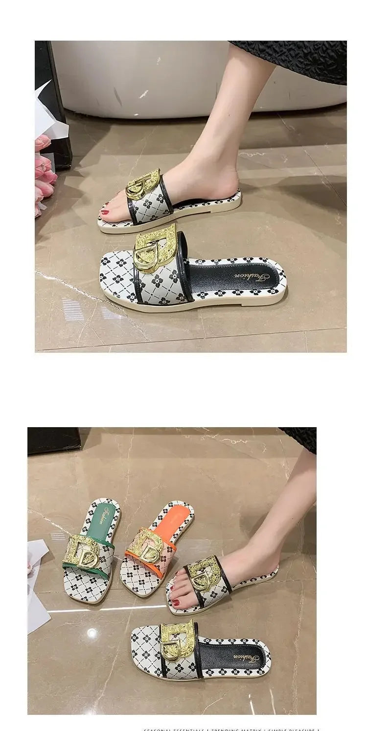 Pantoufles d'été à la mode pour femmes, pantoufles fond souple, antidérapantes, décorées en métal, Style de loisirs, matériau PVC