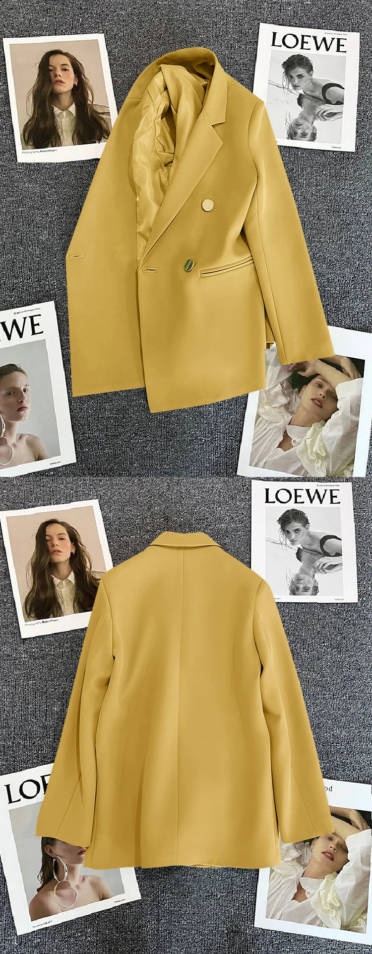 Couleur bonbon OL Blazer printemps automne cranté à manches longues Double boutonnage bouton en métal mince poche Blazer manteaux ZXFS-S602