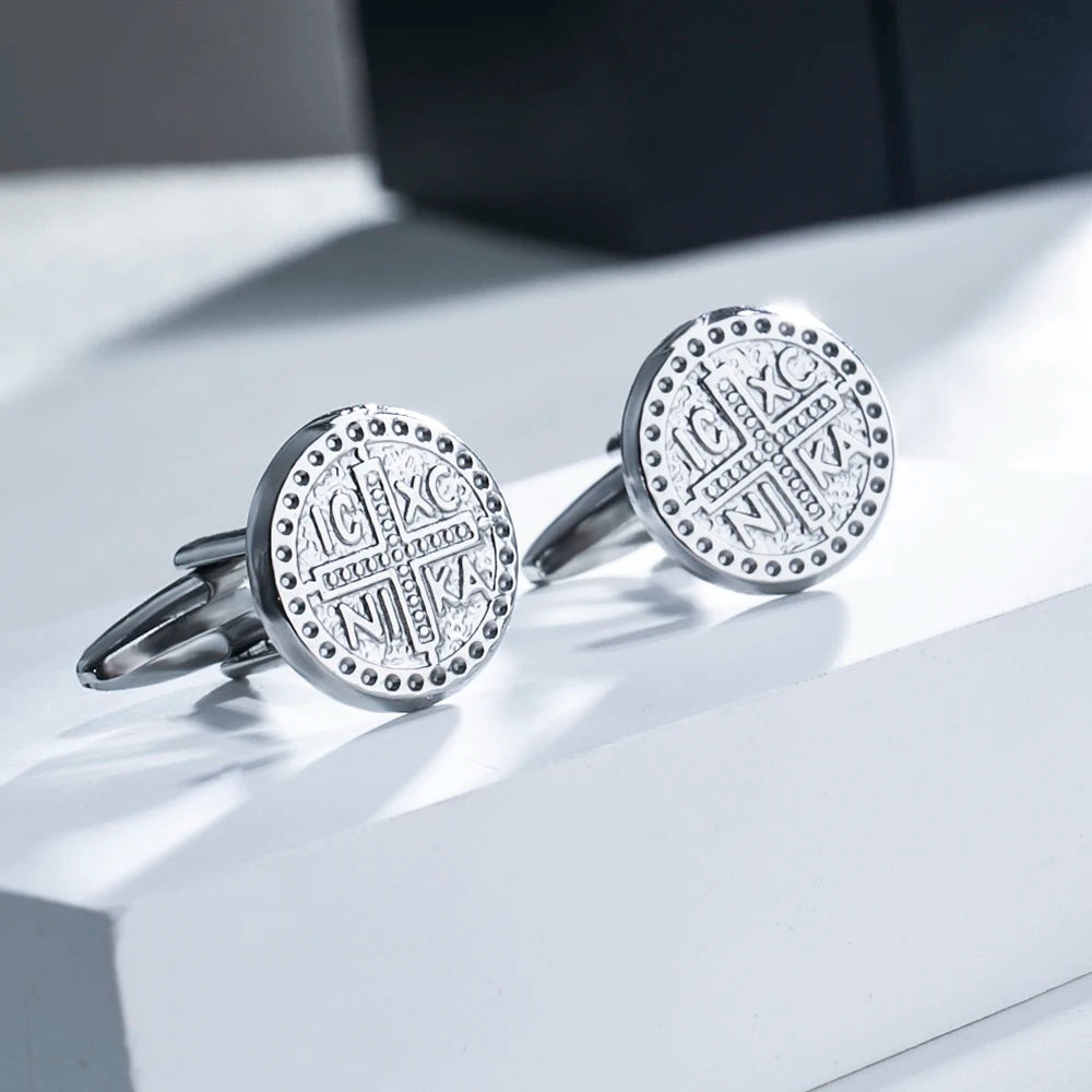 Lèvent de manchette ronds en acier inoxydable pour chemises pour hommes, bijoux de foi de Jésus, souvenir de mariage, rétro, plus riche ula, ConTim or