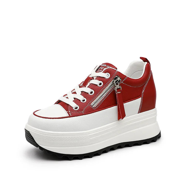 Fujin 7 cm en cuir véritable femmes chaussures décontractées 7 cm plate-forme compensée femme mode baskets gros printemps automne chaussures été