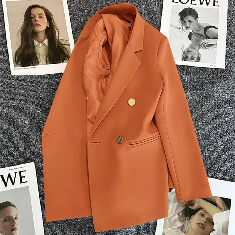 Couleur bonbon OL Blazer printemps automne cranté à manches longues Double boutonnage bouton en métal mince poche Blazer manteaux ZXFS-S602