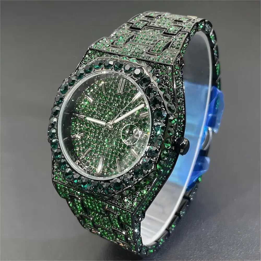2024 Hip Hop hommes montres à quartz MISSFOX automatique Date glacé montre-bracelet mode bleu diamant bijoux montre pour homme livraison gratuite