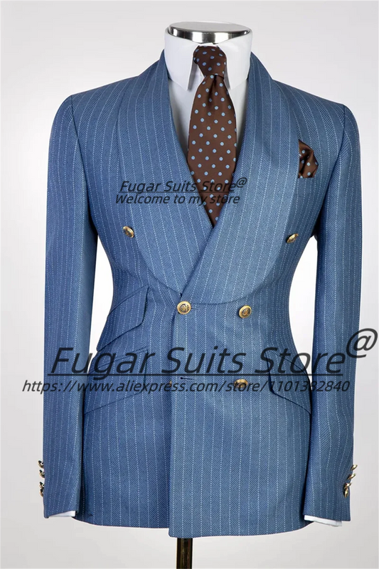 Costumes d'affaires à rayures haut de gamme pour hommes, coupe cintrée, châle à revers, Tuxedos de bal formel, ensembles de 2 pièces, blazer élégant pour hommes, Ropa Hombre