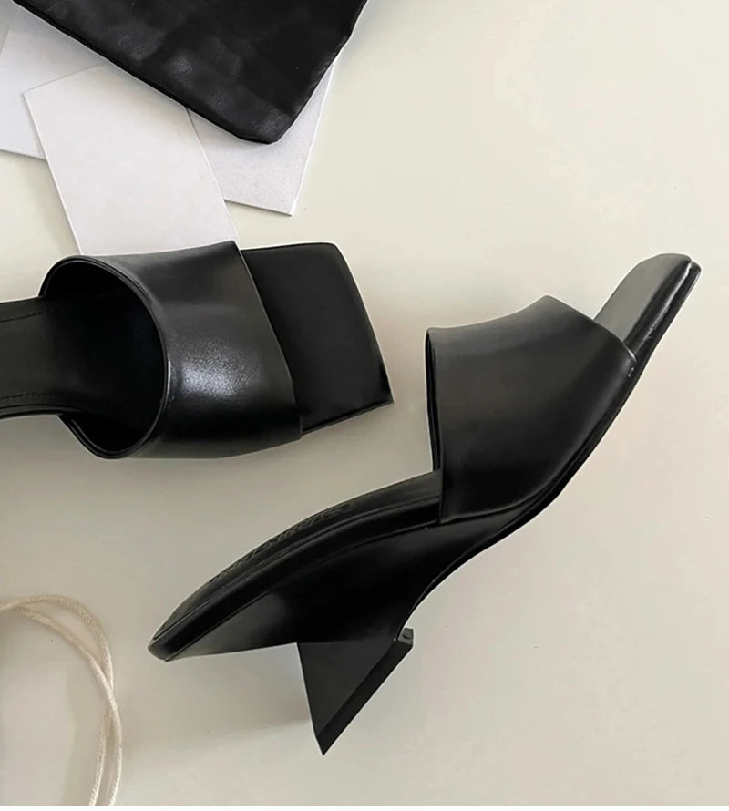 Pantoufles d'été à talons compensés pour femmes, élégantes, bout carré, diapositives à enfiler, robe d'extérieur, chaussures de Style de rue