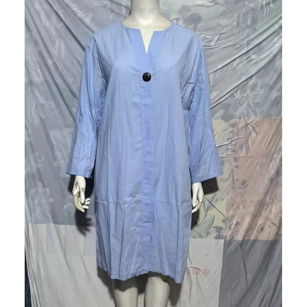 Robe pull décontractée à manches longues pour femmes, robe maxi boutonnée, col en V, fente latérale double, coton et lin, document solide, nouveau, 2024