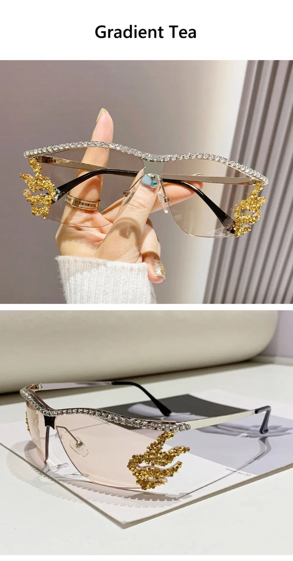 Y2K lunettes de soleil sans monture Punk irrégulière femme lunettes de soleil de luxe concepteur UV400 Protection diamant cristal nuances pour les femmes