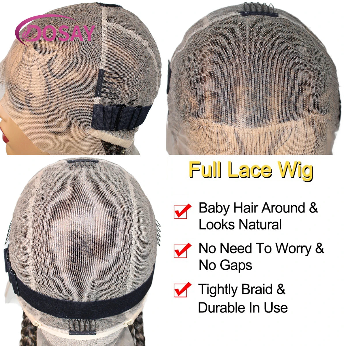 Perruque tressée en boîte sans nœuds en dentelle complète pour femmes-perruque tressée de style boîte de cornrow synthétique en forme de cœur pour un usage quotidien