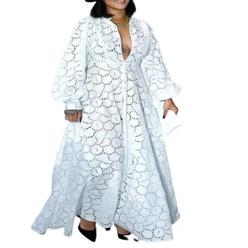 Robe Longue Blanche Élégante pour Femme, Tenue de Vacances, Mode Décontractée, Amissié, Manches sulf, Grande Taille, Style Boho Maxi