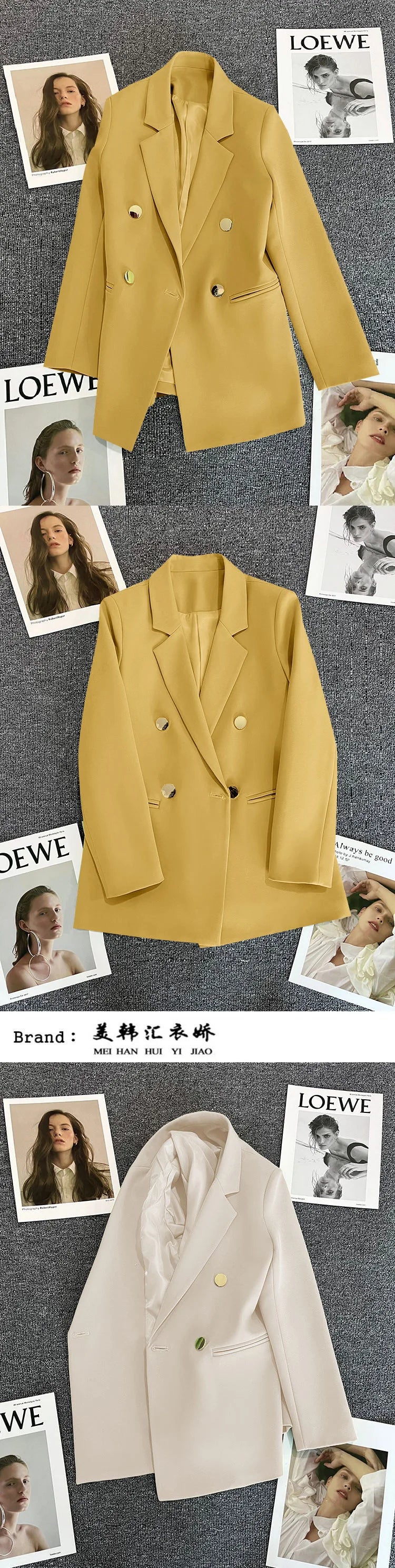 Couleur bonbon OL Blazer printemps automne cranté à manches longues Double boutonnage bouton en métal mince poche Blazer manteaux ZXFS-S602