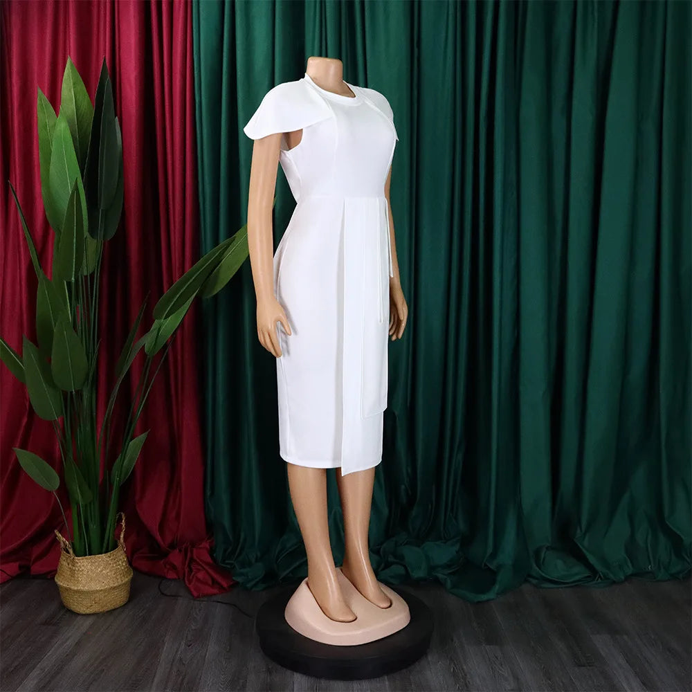 FairyShely-Robe drapée à manches courtes pour femmes, robe de soirée sexy, grande taille, monochromatique, grandes robes à volants pour dames, robe curvy serrée, 2025