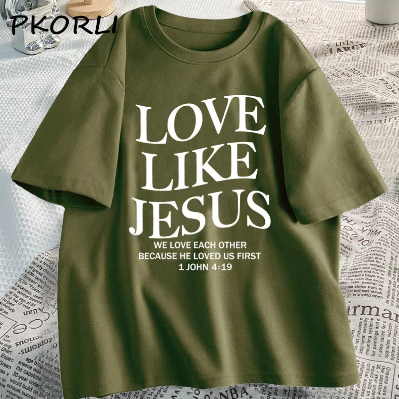 Amour comme jésus t-shirts chrétiens T-shirt religieux à base de foi décontracté à manches courtes femme vêtements Streetwear col rond vêtements