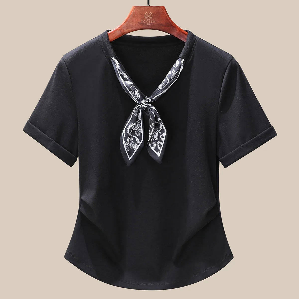 T-Shirt à manches courtes et col en V pour femme, écharpe structurée, épaules froncées, cravate à la taille, amincissante, nouvelle collection 2025