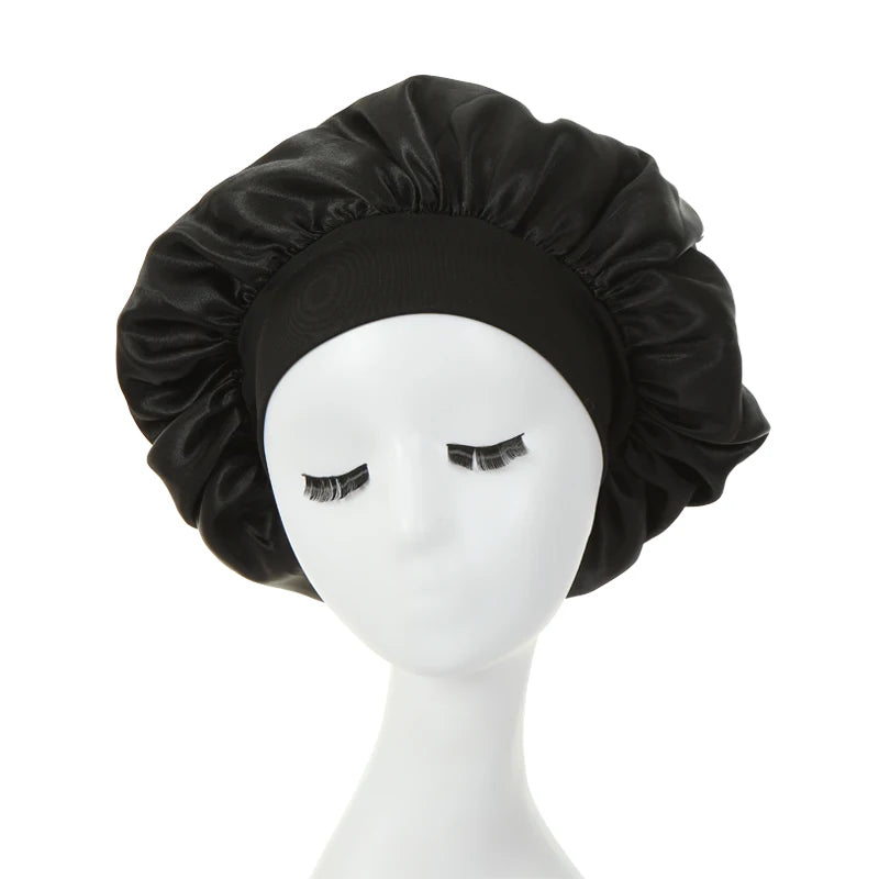 2 pièces lait Imitation soie large bord Satin tissu femmes cheveux chapeau Bonnet bande élastique chapeaux bonnets pour les femmes