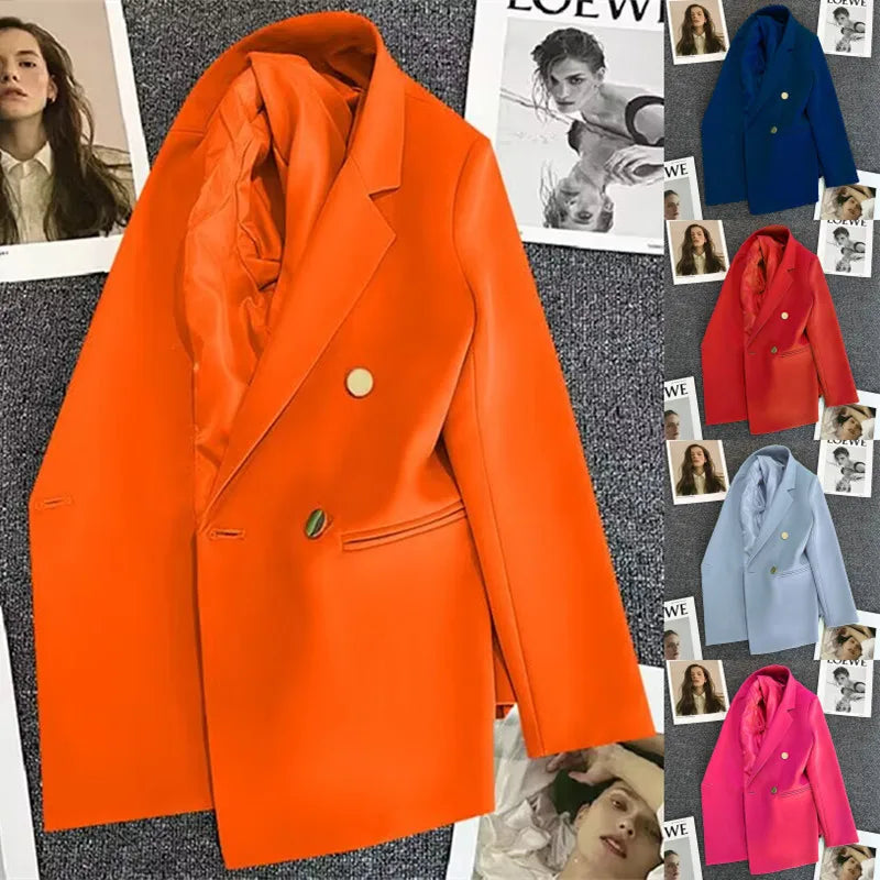 Couleur bonbon OL Blazer printemps automne cranté à manches longues Double boutonnage bouton en métal mince poche Blazer manteaux ZXFS-S602