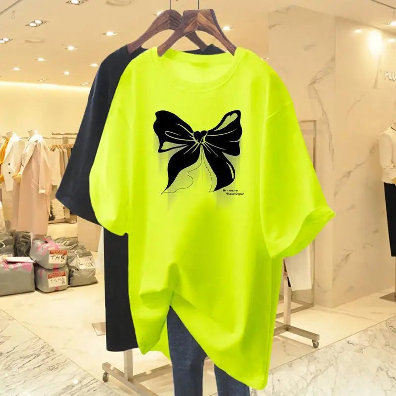 T-shirt à manches courtes et col rond pour femme, ample, en coton blanc, mi-long, surdimensionné, à la mode européenne, été 2023