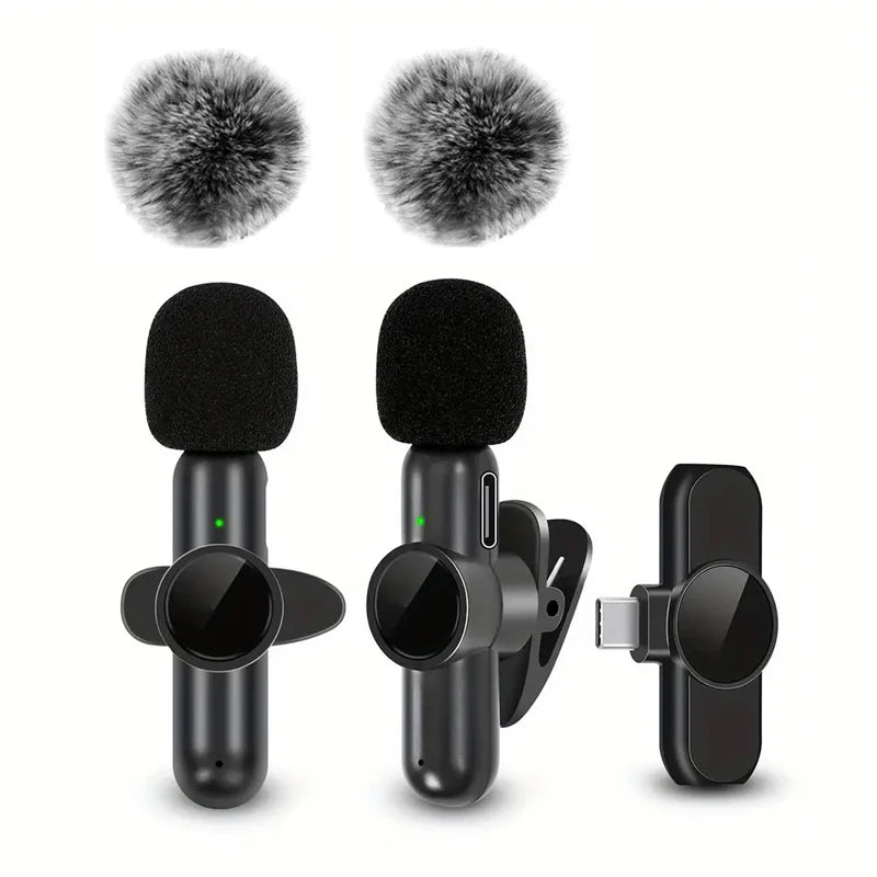 Microphone Lavalier sans fil avec couverture coupe-vent, Mini micro d'enregistrement Audio et vidéo pour iPhone et téléphone portable Android