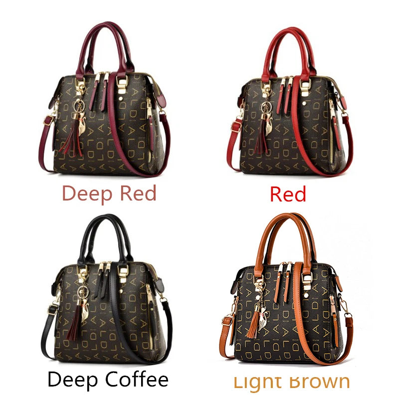 Sac à main en cuir PU avec lettres anglaises pour femmes, sac à poignée supérieure avec pompon, sac à bandoulière de luxe de grande capacité, fourre-tout Design