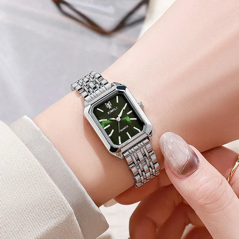 Montre-bracelet à quartz en acier inoxydable pour femme, montres carrées simples, cadeau de luxe, mode étudiante, marque chaude, 2025