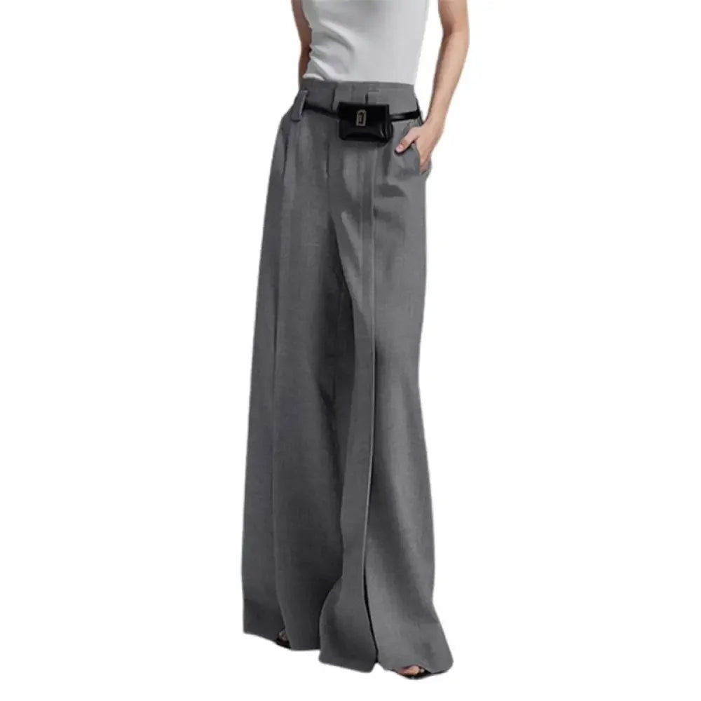 Yeezzi – pantalon de costume d'affaires urbain pour femme, nouvelle mode, noir, blanc, ample, droit, taille haute, plissé, fendu sur le devant, 2025