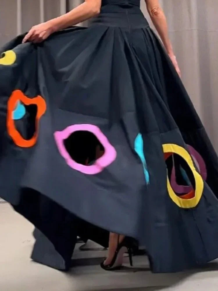 UOOZEE 2025 nouveau été femmes élégant soirée Maxi robes mode arc-en-ciel imprimé creux taille haute a-ligne longue robe