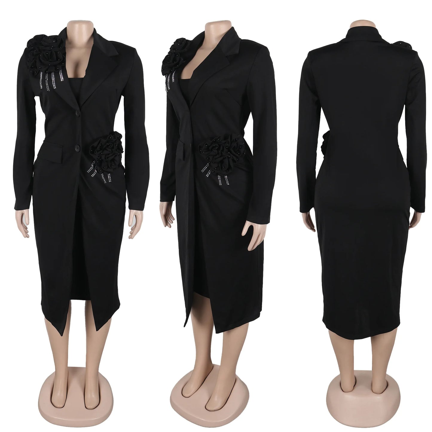 Blazer long à manches longues pour femmes, manteau et robe longue trempée, streetwear de printemps, tenues de travail de l'avocat africain, ensemble de 2 pièces, 2025