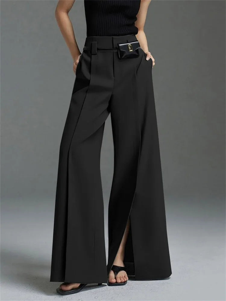 Yeezzi – pantalon de costume d'affaires urbain pour femme, nouvelle mode, noir, blanc, ample, droit, taille haute, plissé, fendu sur le devant, 2025