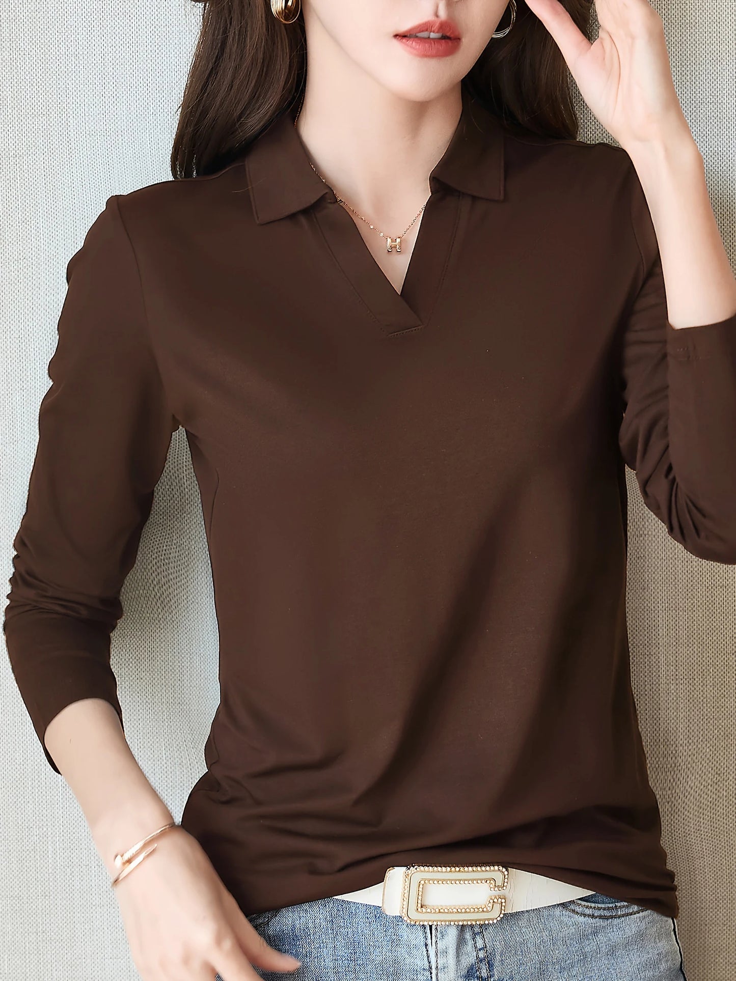 Chemise chic décontractée pour femme – Manches longues, détails de boutons, mélange de coton semi-transparent, lavable en machine – Parfaite pour le printemps et l'automne