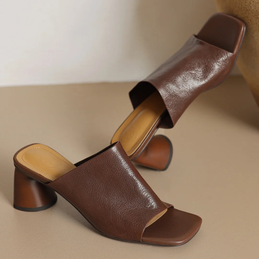 Sandales d'été en peau de mouton souple pour femmes, diapositives ald-on, talon rond de 6cm, élégantes, dames, grande taille 34-41, escarpins habnommée quotidiens minces, chaussures