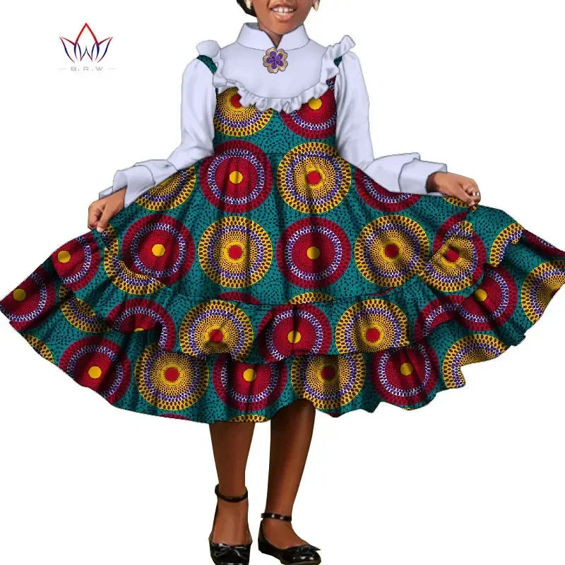Bintarealwax-Vêtements traditionnels africains pour enfants, robes à volants pour filles, nouvelle mode, Dashiki mignon, WYT575