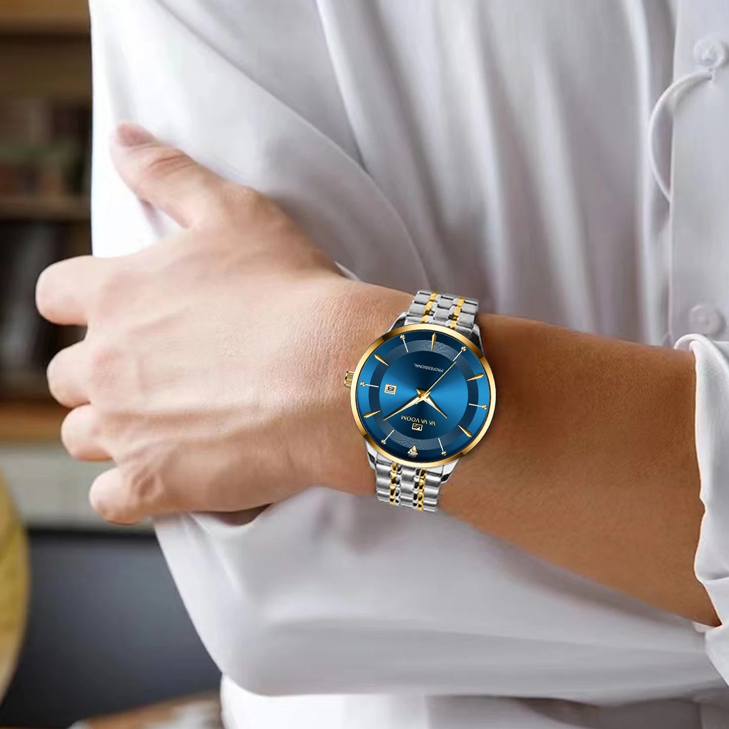 2024 nouveaux hommes montre en acier inoxydable Style d'affaires de luxe strass 43mm bleu or Quartz mouvement montre-bracelet Relogios Masculino