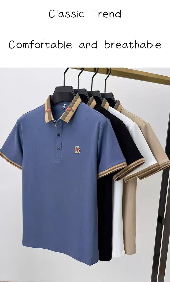 Marque de luxe logo polo à manches courtes hommes été nouveau haut de gamme en soie coton respirant Paul T-shirt mode décontracté vêtements pour hommes
