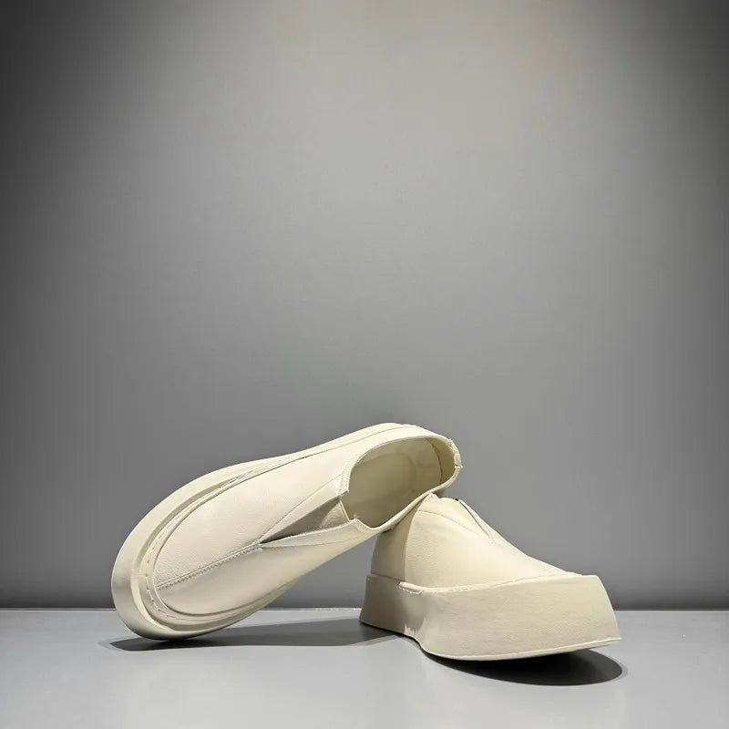 Hommes respirant mode personnalité en cuir véritable bas plate-forme mocassins marche hommes haute rue confortable sans lacet chaussures
