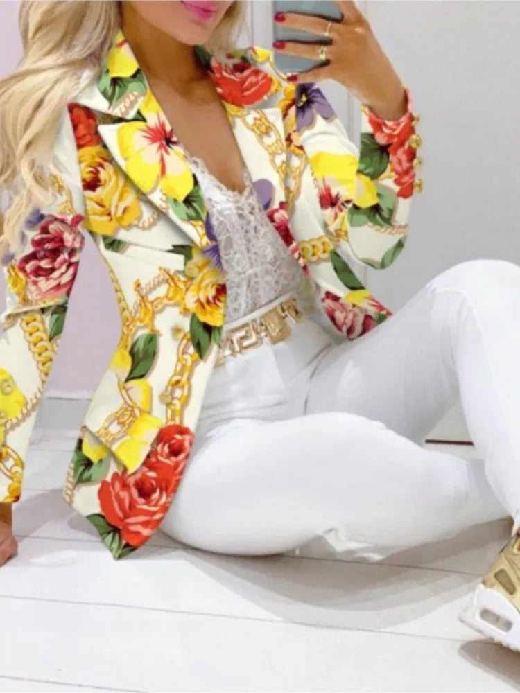 Costume imprimé à manches longues pour femmes, ensemble 2 pièces, couleur assortie, Slim, élégant, pour le bureau, nouvelle collection automne hiver 2023