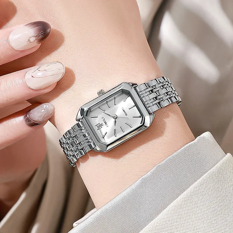 Montre-bracelet à quartz en acier inoxydable pour femme, montres carrées simples, cadeau de luxe, mode étudiante, marque chaude, 2025
