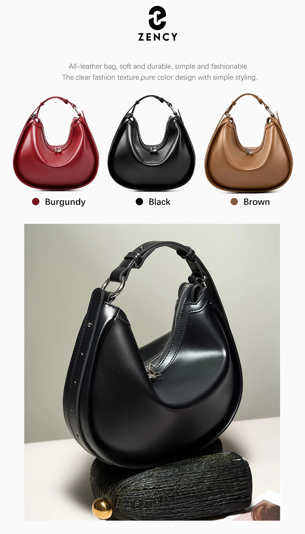 Zency Premium en cuir véritable femmes Sac à main de luxe Hobo Sac grande capacité mode épaule Bolsa pour femme amant fille cadeau Sac