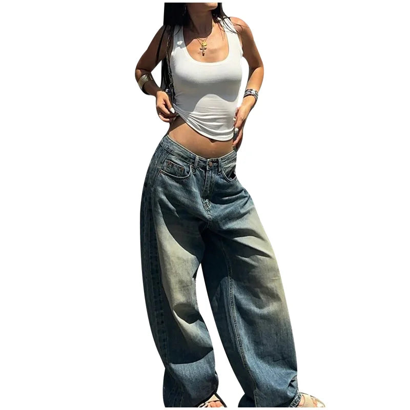 Pantalon en jean Baggy surdimensionné pour femme Y2K Harajuku Hip-hop Vintage Pop gothique taille haute pantalon à jambes larges pantalon Streetwear