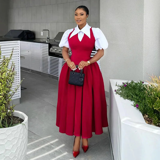 CM.YAYA – robe chemise longue à manches courtes bouffantes pour femmes, douce, Slim, taille haute, froncée, plissée, plage, Streetwear, Maxi, grande balançoire