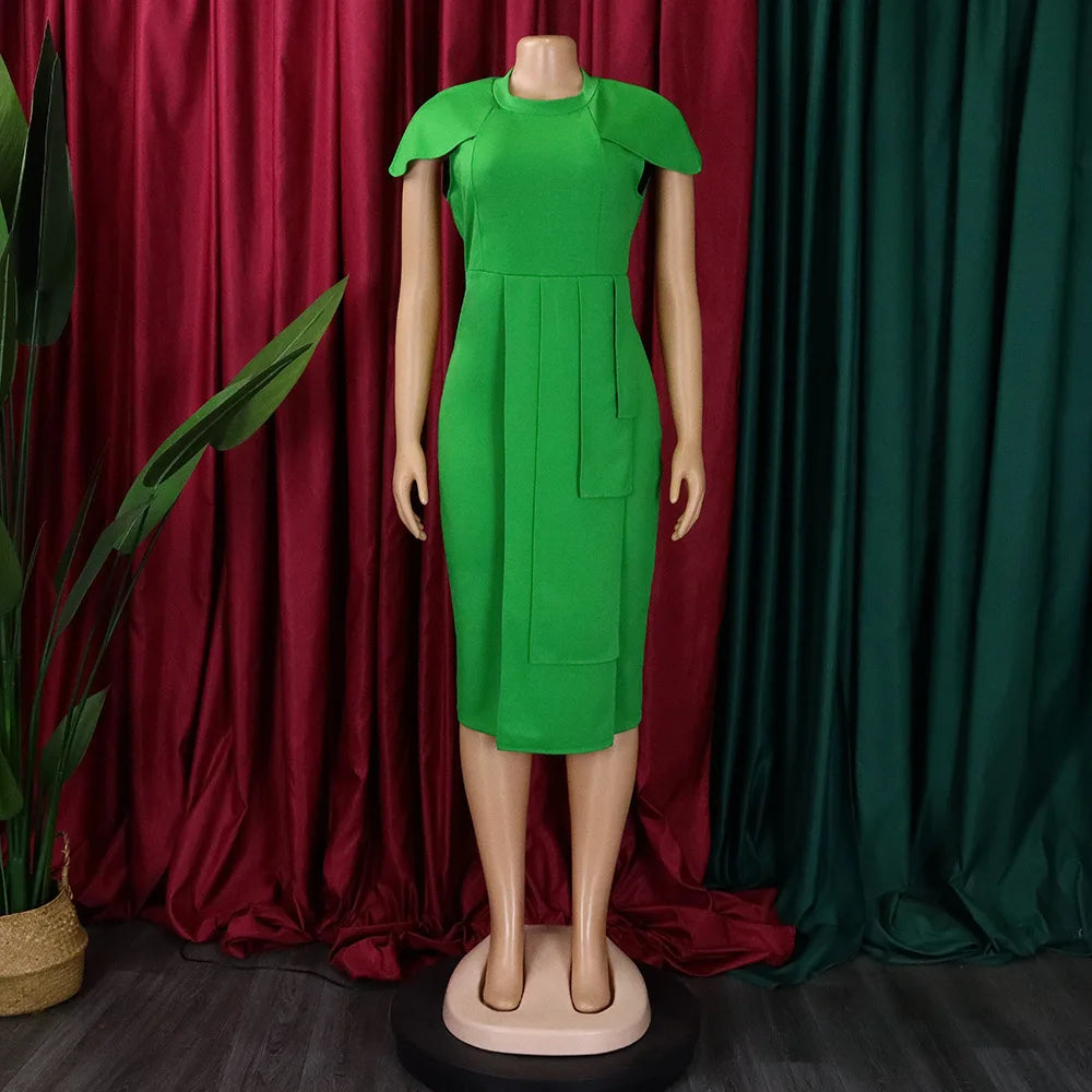 FairyShely-Robe drapée à manches courtes pour femmes, robe de soirée sexy, grande taille, monochromatique, grandes robes à volants pour dames, robe curvy serrée, 2025