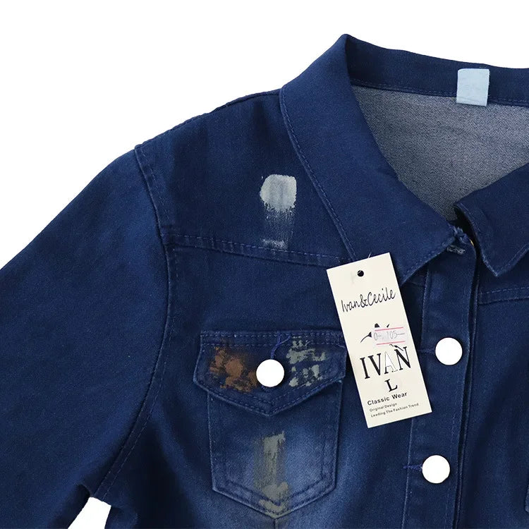 Ensemble deux pièces pour femmes, costume de Cowboy, veste en Jean, simple boutonnage, col rabattu, trou, pantalon évasé, tenues féminines, Ensemble décontracté