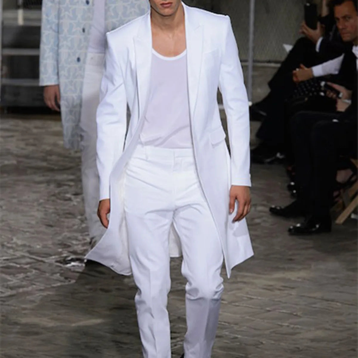 Veste longue d'été, pantalon blanc, Tuxedos de marié, costumes de mariage pour hommes, blazer à revers, manteau 2 pièces, pantalon de bal, 2023