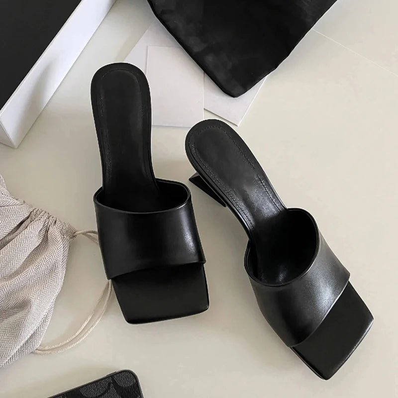 Pantoufles d'été à talons compensés pour femmes, élégantes, bout carré, diapositives à enfiler, robe d'extérieur, chaussures de Style de rue