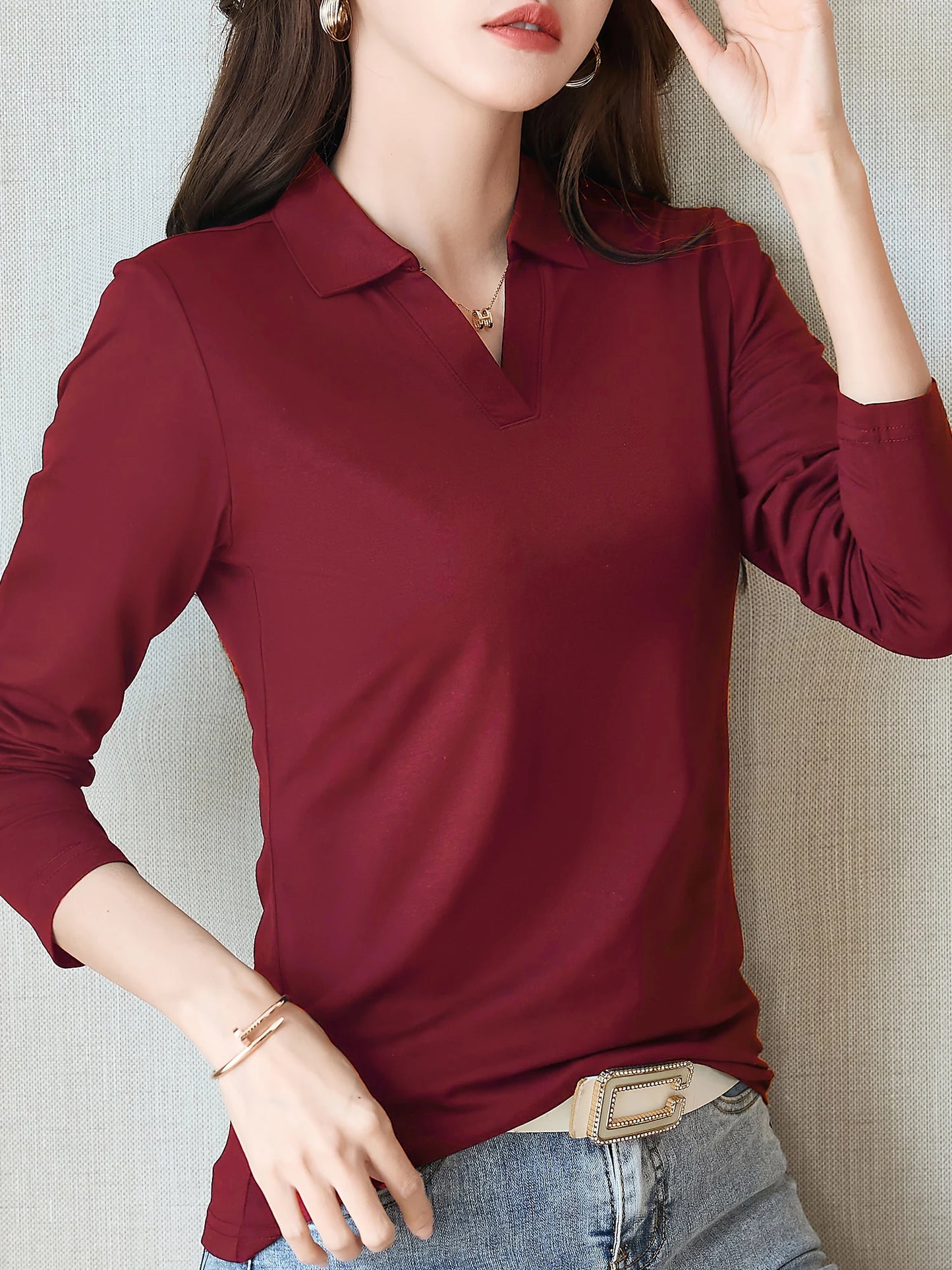 Chemise chic décontractée pour femme – Manches longues, détails de boutons, mélange de coton semi-transparent, lavable en machine – Parfaite pour le printemps et l'automne