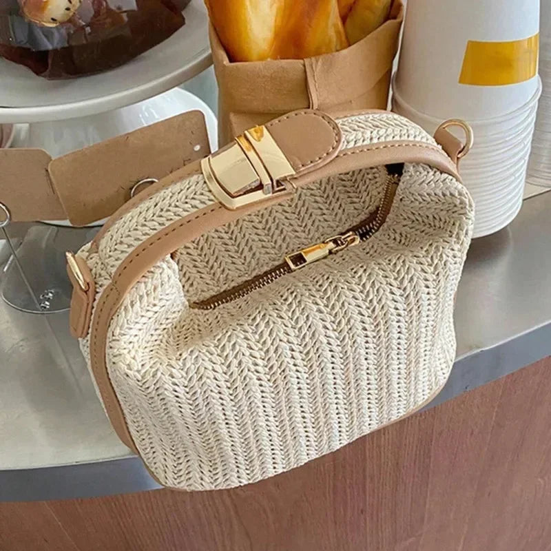 Yogodlns été petit sac à main en paille sac à bandoulière tendance tissé seau sac à bandoulière décontracté bord de mer sac de plage filles poignée fourre-tout