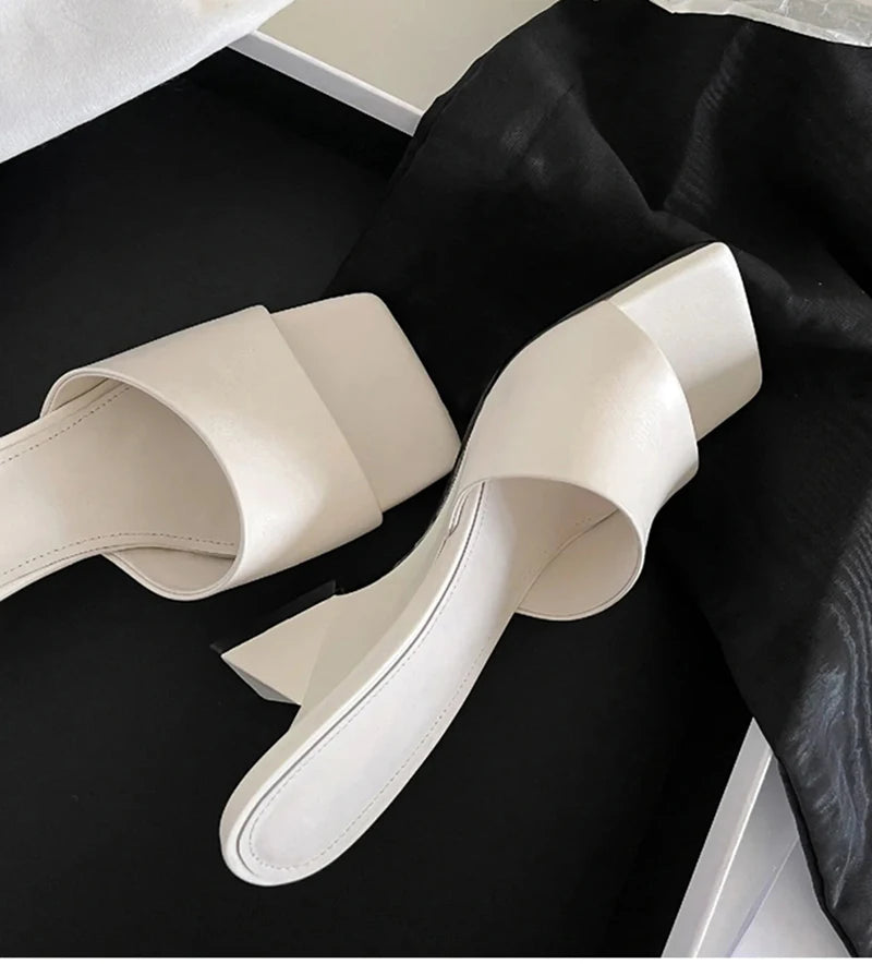 Pantoufles d'été à talons compensés pour femmes, élégantes, bout carré, diapositives à enfiler, robe d'extérieur, chaussures de Style de rue