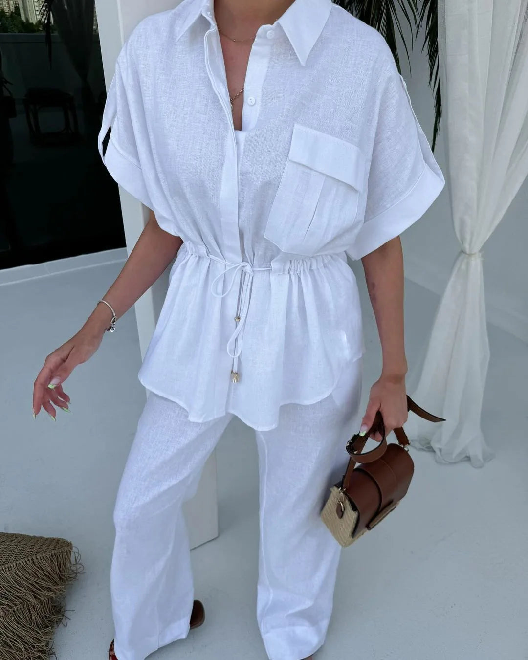 Ensemble deux pièces pour femmes, streetwear, décontracté, à la mode, pour les travailleuses, avec poche, collection été 2024