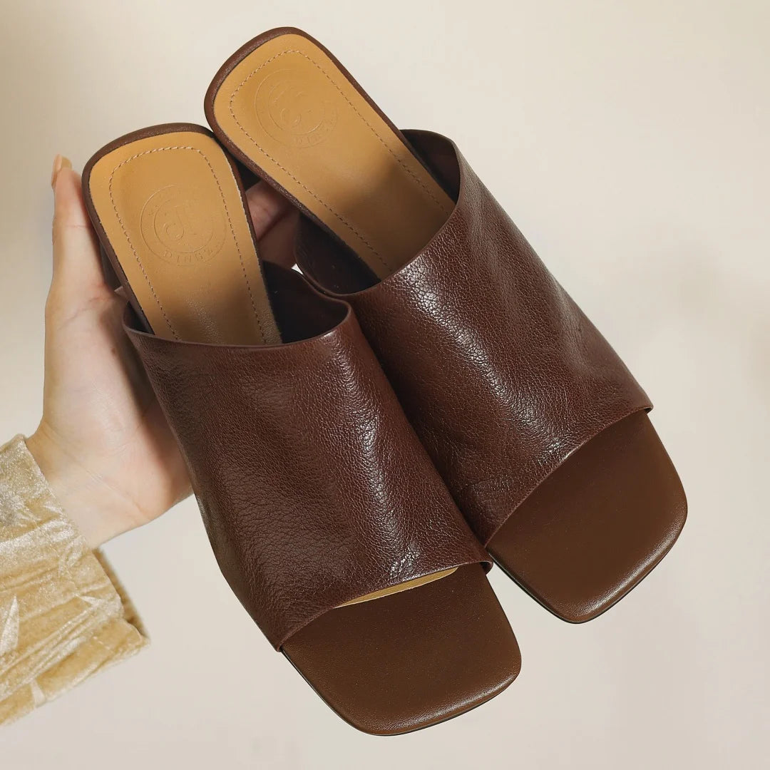 Sandales d'été en peau de mouton souple pour femmes, diapositives ald-on, talon rond de 6cm, élégantes, dames, grande taille 34-41, escarpins habnommée quotidiens minces, chaussures